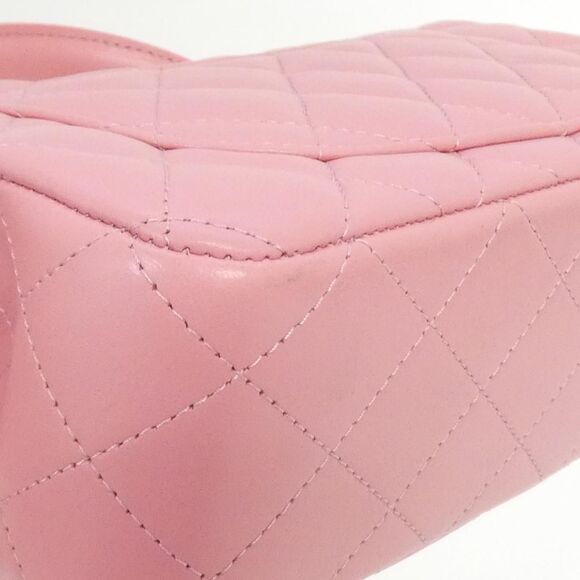 Authentic CHANEL CC Lambskin Quilted Top Handle Chain Shoulder Bag Flap Pink - Picture 6 of 6